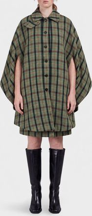 Chlo&eacute; Single-Breasted Coat in Tartan Virgin Wool with Dropped Shoulders