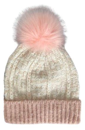 MARCUS ADLER Lurex Faux Fur Pompom Beanie in Ivory at Nordstrom Rack