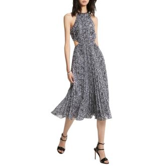 Michael Kors Kleedjes, Dames, Zwart, L, Polyester, Zebra Print Geplooide Georgette Cutout Jurk