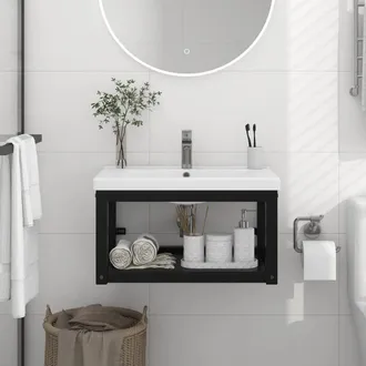 vidaXL Vidaxl Struttura Per Lavabo A Parete Nera 59x38x31 Cm In Ferro