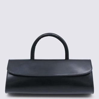 by FAR Black Mini Longa Semi Patent Leather Top Handle Bag