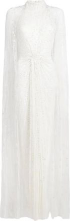 Jenny Packham Cairo maxi-jurk met pailletten en cape - Wit