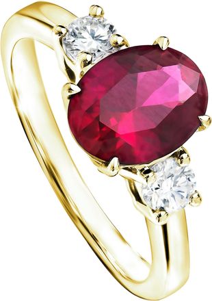 Created Brilliance Ellison Yellow Gold Lab Grown Diamond and Created Ruby Ring
