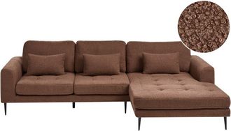 Beliani Left Hand Corner Sofa Brown Boucle Upholstered L-Shaped Tufted Cushioned Seat with Scatter Cushions FLAM