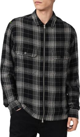 AllSaints Miwok Plaid Cotton Zip Jacket in Tap Shoe Black at Nordstrom, Size Xx-Large