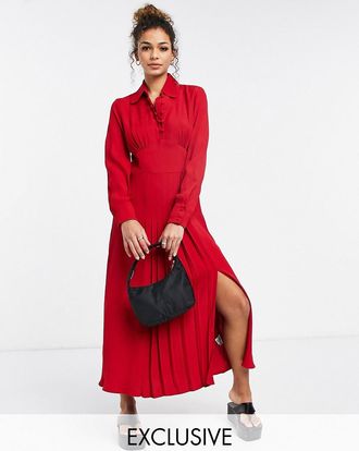 Ghost Claudette - Vestito a maniche lunghe con spacco laterale rosso