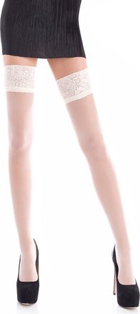 Romartex Sheer 20 DEN Elastane Hold Ups Stockings with Lace, 17 Colours, Sizes S-XXL (Medium, Ecru)
