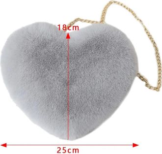 Generic Plush bag Plush Bag Women Soft Heart Shaped Crossbody Handbag Shoulder Messenger(Beige)