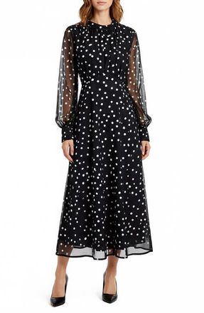Mila Mae Polka Dot Long Sleeve Midi Dress in Black Dot at Nordstrom, Size X-Large