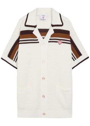 Casablanca Casablanca Logo-appliqu&eacute;d Striped Crochet Cotton-knit Shirt - White - XL