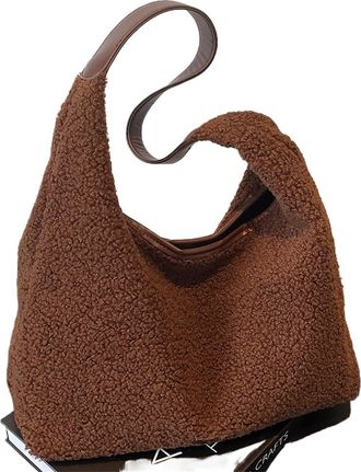 Generic Womens Plush Bags Women Plush Shoulder Bag Cute Fluffy Tote Handbag Large Capacity Soft Top Handle Fuzzy Purse For Autumn Winter(Brown)
