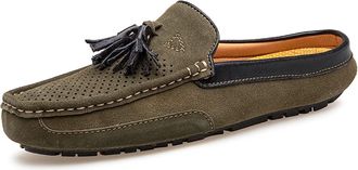 Generic Mens Loafers Genuine Leather Tassel Stitching Details Perforated Breathable Mule Loafer Anti-Slip Comfortable Flexible Slip Resistant Flat Heel(Dark G