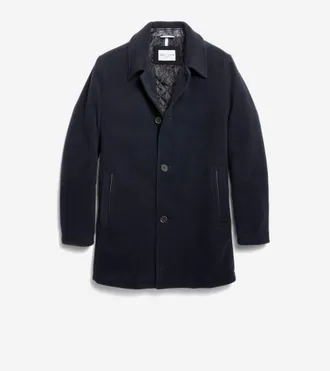 Cole Haan Mens Wool-Blend Car Coat - Blue Size Medium