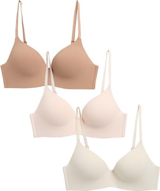 Danskin Set of 3 Assorted Wirefree Bras in Silver Sage/Beige at Nordstrom Rack, Size 34B