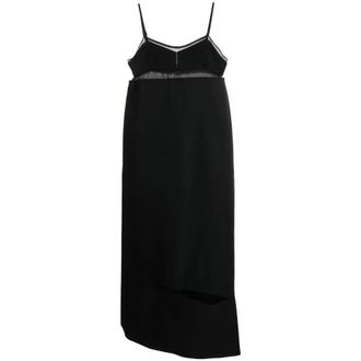 sacai Midi Dresses, female, Black, Size: M Longuette Dress with Chiffon Inserts