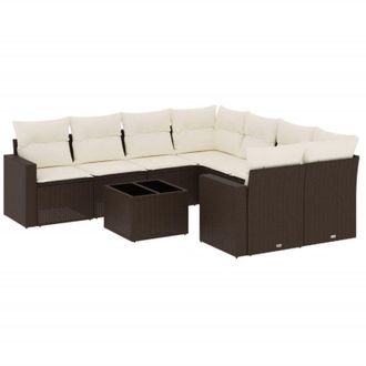 vidaXL Set De Sof&aacute;s De Jard&iacute;n 9 Pzas Y Cojines Rat&aacute;n Sint&eacute;tico Marr&oacute;n Vidaxl