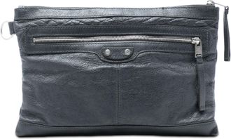 Balenciaga Pre-owned Womens Lambskin Motocross Classic Clip M Clutch - Dark Grey Leather - One Size