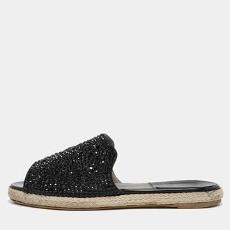 Gina Black Satin Crystal Embellished Espadrille Flats