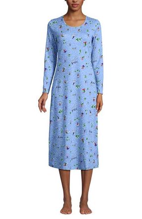 Lands End Cotton Long Sleeve Midcalf Nightgown in Clear Blue Sky Skiers at Nordstrom, Size X-Small P