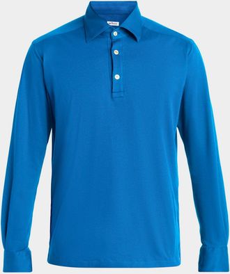 Kiton Men & apos;s Cotton Pique Long-Sleeve Polo Shirt