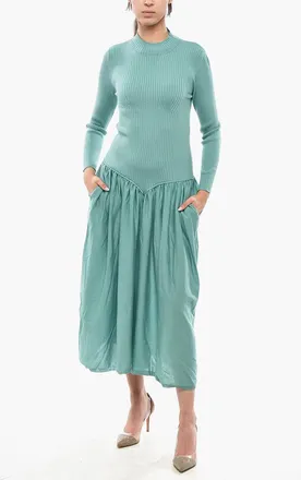 Stella McCartney Ribbed Virgin Wool Dress with Flared Hem Stella McCartney
