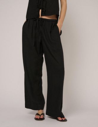 Nobody's Child Black Linen-Blend Low Waisted Trousers