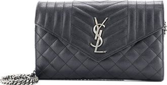 Saint Laurent Classic Monogram Chain Wallet Mixed Matelasse Leather Medium crossbody bag - Zwart