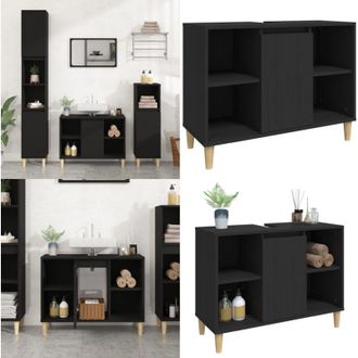 vidaXL Mobile Lavabo Nero 80x33x60 cm in Legno Multistrato - Lavabo - Legno multistrato