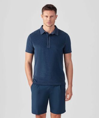 Ron Dorff Cotton Terry Polo With Piqu&eacute; Collar In Deep Blue