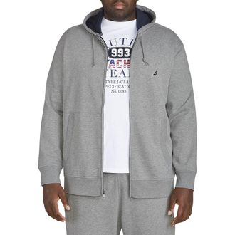 Nautica Big & Tall Full-Zip Fleece Hoodie in Stone Heather Grey at Nordstrom, Size 3X Big
