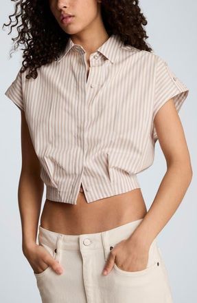 Kenneth Cole Stripe Crop Button-Up Shirt in Tlesstaup/Wht at Nordstrom, Size X-Small