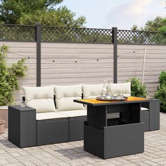 vidaXL Vidaxl - Set De Muebles De Jard&iacute;n 5 Pzas Y Cojines Rat&aacute;n Sint&eacute;tico Negro