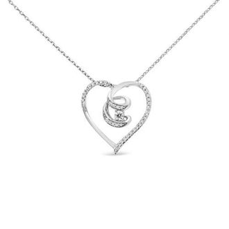 House of Brilliance Silver 1/4 Cttw Diamond Open Heart Twisted Awareness Ribbon Pendant Necklace in White at Nordstrom