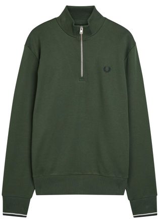 Fred Perry Half-zip Logo-embroidered Cotton Sweatshirt - Dark Green - Xxl