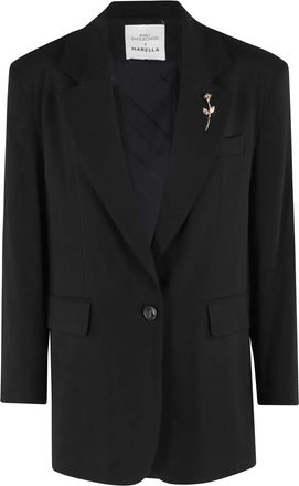 Marella Zwart Linnen Blend Oversized Blazer - Dames - Blazers - Zwart - M - Linnen - Jassen