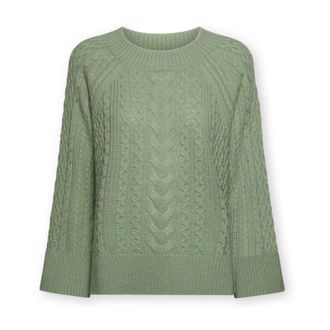 Elena Miro Trui van pure wol met kabelsteek - Dames - Ronde hals truien - Groen - S - Wol - Truien & Vesten