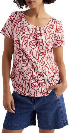 Seasalt Cornwall Appletree Floral Keyhole T-Shirt in Poppy Stems Chalk at Nordstrom, Size 10