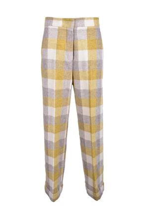 Erika Cavallini Semi Couture Checkered Beige and Yellow Trousers