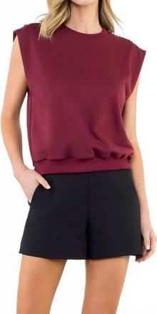 THML Clothing Metal Button Shoulder Sleeveless Top In Burgundy