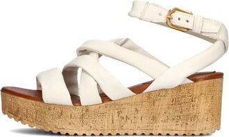 Omoda Beige Sleehak Sandalen met Gewatteerde Bandjes - Dames - Sleehakken - Beige - 38 EU - Leer - Schoenen