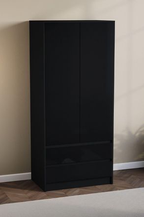Home Discount Vida Designs Glinton High Gloss 2 Door 2 Drawer Wardrobe Storage Bedroom Furniture in Black