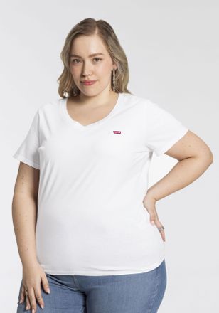Levi's Plus V-Shirt LEVIS PLUS V NECK TEE, Damen, Gr. XXL (50/52), weiss (wei&szlig;), Jersey, Obermaterial: 100% Baumwolle, figurumspielend h&uuml;ftlang, V-Ausschnitt, Shi