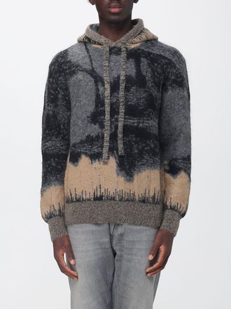 Laneus Abstract-Pattern Wool and Mohair Knit Hoodie with Dropped Shoulders