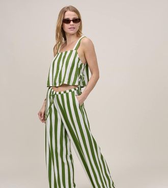 Nobody's Child Reese - Pantaloni a fondo ampio in misto lino verde acceso a righe in coordinato