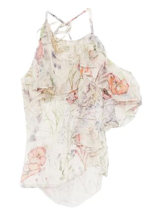 Alexander McQueen ruffled floral-print top - Toni neutri