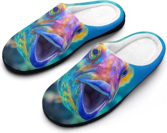 Generic Parrotfish1 Colorful Mens House Slippers Memory Foam Washable Cotton Slip on Home Shoes