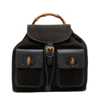 Gucci Pre-owned Backpacks, female, Black, Size: ONE SIZE Pre-owned Bamboo Suede Leather Backpack