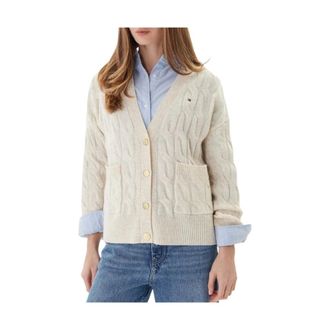 Tommy Hilfiger Truien & Vesten, Dames, Beige, XS, Wol, Cable V-Neck Oversized Cardigan