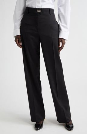 Ferragamo Gancio Buckle Virgin Wool & Cashmere Tailored Trousers in Nero at Nordstrom, Size 10 Us