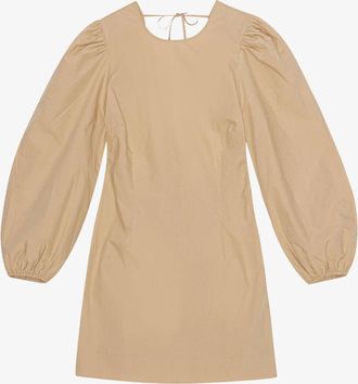Ganni Beige Cotton Poplin Open Back Mini Dress - Size 32 Organic